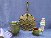 nordic ware skillet & 2 pottery pitchers