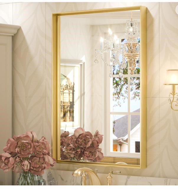 Keonjinn Gold Bathroom Mirror 24 x 36 Inch