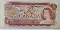 1974 Canadian 2 Dollar Bank Note