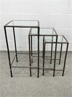 Three Piece Metal And Glass Nesting Tables