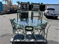 Green Metal Glass Top Patio Table w/4 Chairs
