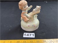 Vintage Porcelain Boy & Cat Music Box