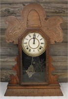Victoria-Style Carved Oak Capital Mantle Clock
