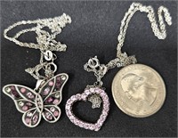 2 .925 Necklaces Pink Tourmaline Butterfly & Heart