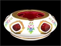 Bohemian Overlay Cut-to-Cranberry Gilted Ashtray