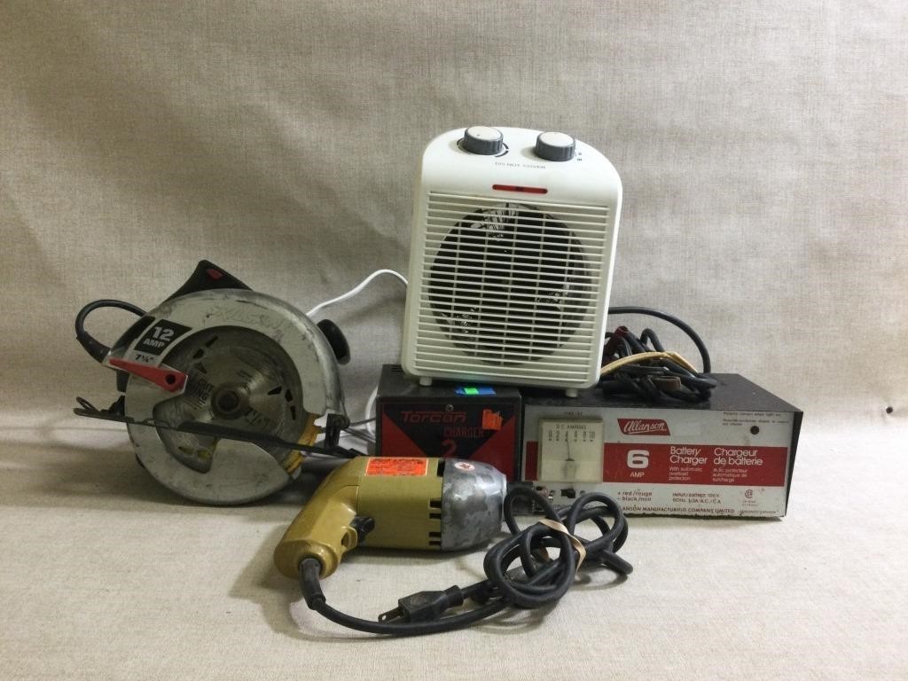 Small Heater, Battery Charger, Skil Saw