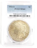 1921-S U.S. Morgan Silver Dollar PCGS MS 64