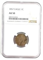 1857 U.S. Flying Eagle Cent NGC AU 50