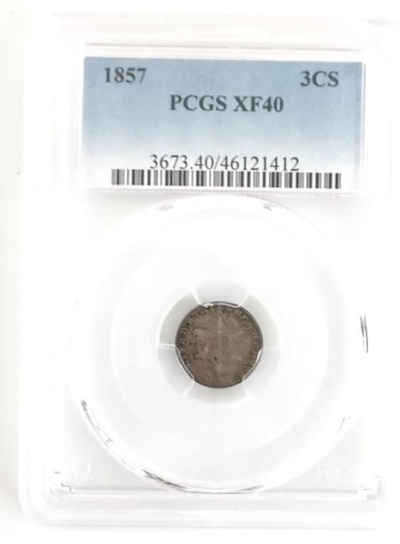 1857 U.S. Silver Three Cent Piece PCGS XF 40