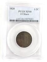 1828 U.S. Classic Head Type Half Cent PCGS XF 40