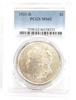 1921-D U.S. Morgan Silver Dollar PCGS MS 62