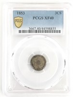 1853 U.S. Silver Three Cent Piece PCGS XF 40