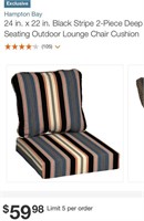 Black Stripe 2-Piece Deep Seating Outdoor Cushion