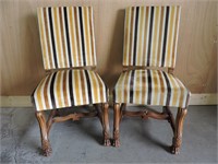 THREE UPHOLSTERED CARVED WOOD SIDE CHAIRS