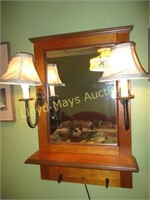 Oak Mirror Double Lamp Coat Rack Shelf
