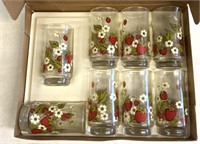 Retro strawberry themed eight piece beverage set/