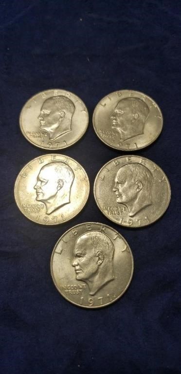 (5) 1971 Eisenhower One Dollar Coins