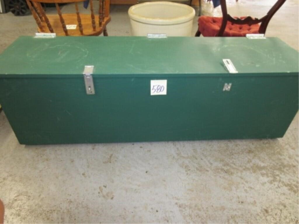 Green Painted Wood Storage Box w/ Handles