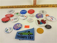 Buttons, inc. Harvester, Political & Triumph TR7