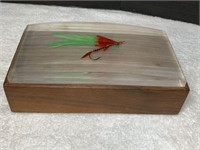 VINTAGE MCM FLY FISHING LURE LUCITE ACRYLIC LID
