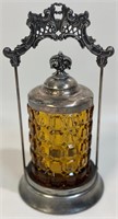LOVELY VICTORIAN PICKLE CRUET WITH AMBER GLASS