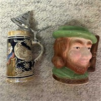 Vintage German Beer Stein & Toby Jug / Man Face