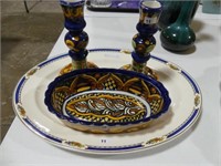 16" OVAL PLATTER AND 3PC MEXICO POTTERY