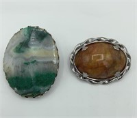 Lot of 2 Marbled Stone Brooches