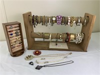 Assorted costume jewelry & displays
