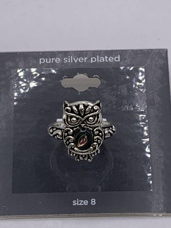 PURE SILVER PLATE OWL RING