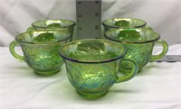 C2) FIVE INDIANA GLASS IRIDESCENT GREEN CARNIVAL