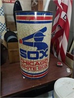 Vintage metal white Sox trash can