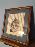 Flower vase framed cross-stitch 12" x 13”