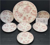 (7) Churchill Toile Pink Dinner Plates Set