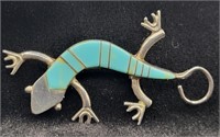 Sterling .925 Silver & Turquoise Gecko Brooch