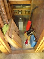 VACUUM, FAN, AND ALL UNDER THE STEPS IN CLOSET