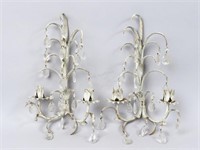 Pair of White-Washed Metal Candle Sconces