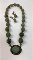 Jade choker and earring set, graduated beads,