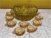 Amber Glass Punch Bowl & Cups