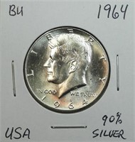 1964 USA 90% Silver Kennedy Half Dollar