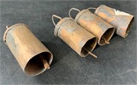 Lot of 4 old metal bells some with clapper