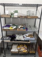 CONTENTS OF RACK- ASSORTED HOUSEHOLD, DISHES,
