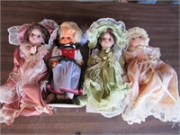 Lot of 4 Porcelain Dolls Incl Peach Dress Baby