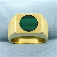 Mens Heavy Malachite Ring in 18K Yellow Gold