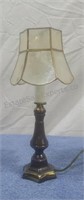 Brass bed lamp with oyster shell shade. 11ins.