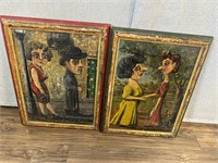 2pc Unsigned AS-IS Paintings: Couple, Women