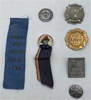 7 Fireman Badges in Case
