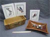 Lot of Bird Pictures & Duck Crate w/ Ornaments