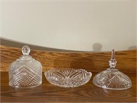 Pressed Glass Bowl & 2 Lids
