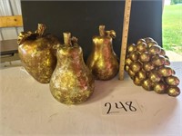 Gold Toned Large Fruit: Apple, Grape, Pears